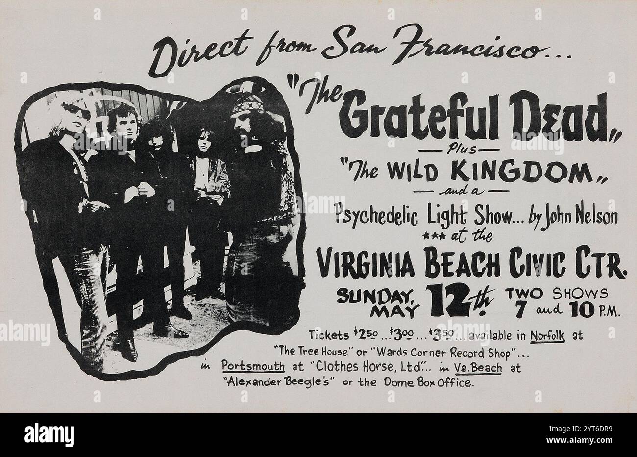 Grateful Dead, The Wild Kingdom, poster dei concerti, 1968 - Norfolk, Virginia Beach Civic Center - Psychedelic Light Show Foto Stock
