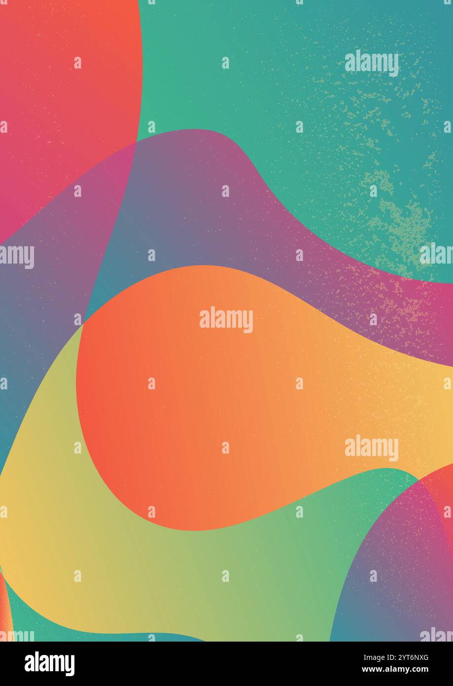 Sfumatura retro calda e fredda con forme curvilinee. Sfondo gradiente astratto con flusso. La sottile trama granulosa aggiunge un effetto retrò e dinamico Illustrazione Vettoriale