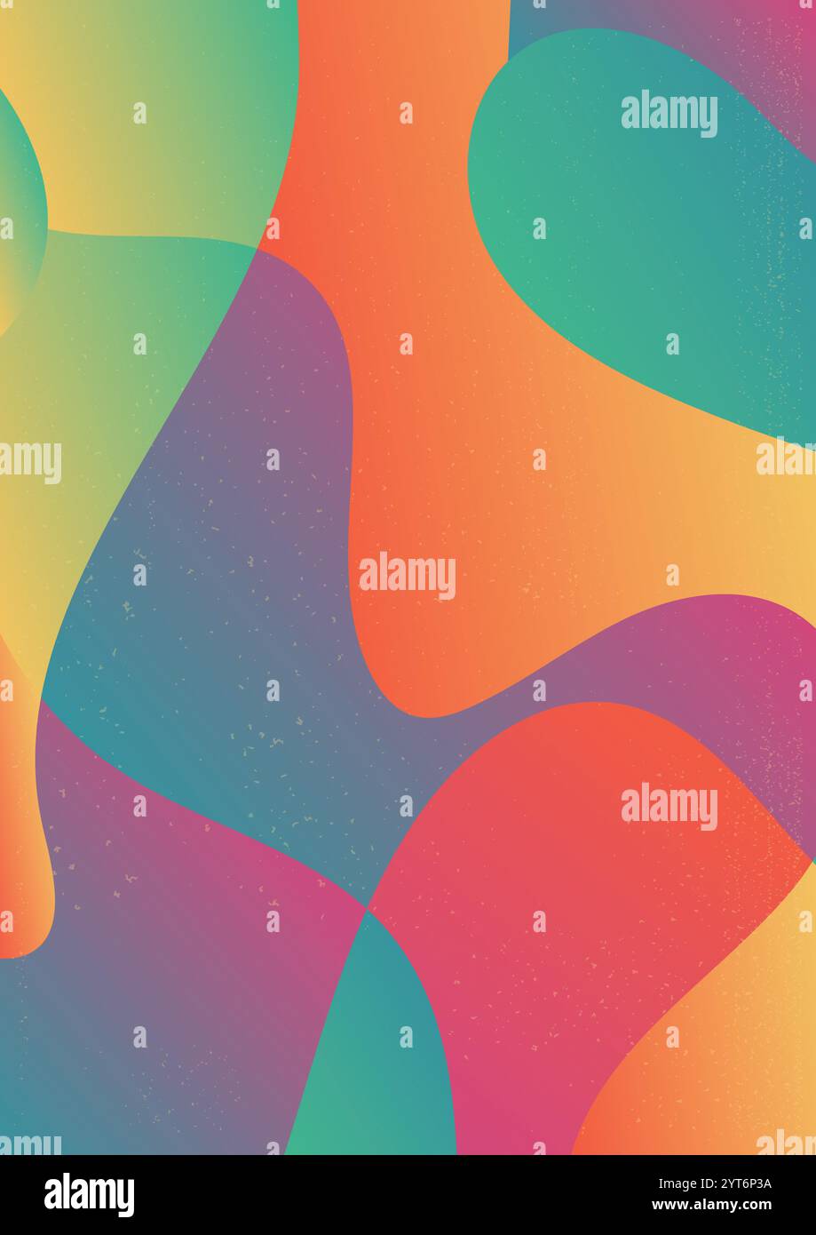 Sfumatura retro calda e fredda con forme curvilinee. Sfondo gradiente astratto con flusso. La sottile trama granulosa aggiunge un effetto retrò e dinamico Illustrazione Vettoriale