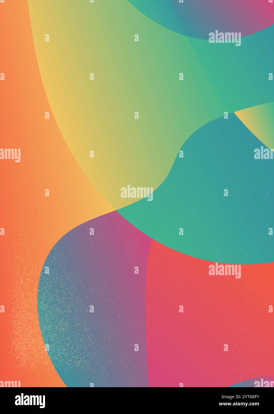 Sfumatura retro calda e fredda con forme curvilinee. Sfondo gradiente astratto con flusso. La sottile trama granulosa aggiunge un effetto retrò e dinamico Illustrazione Vettoriale