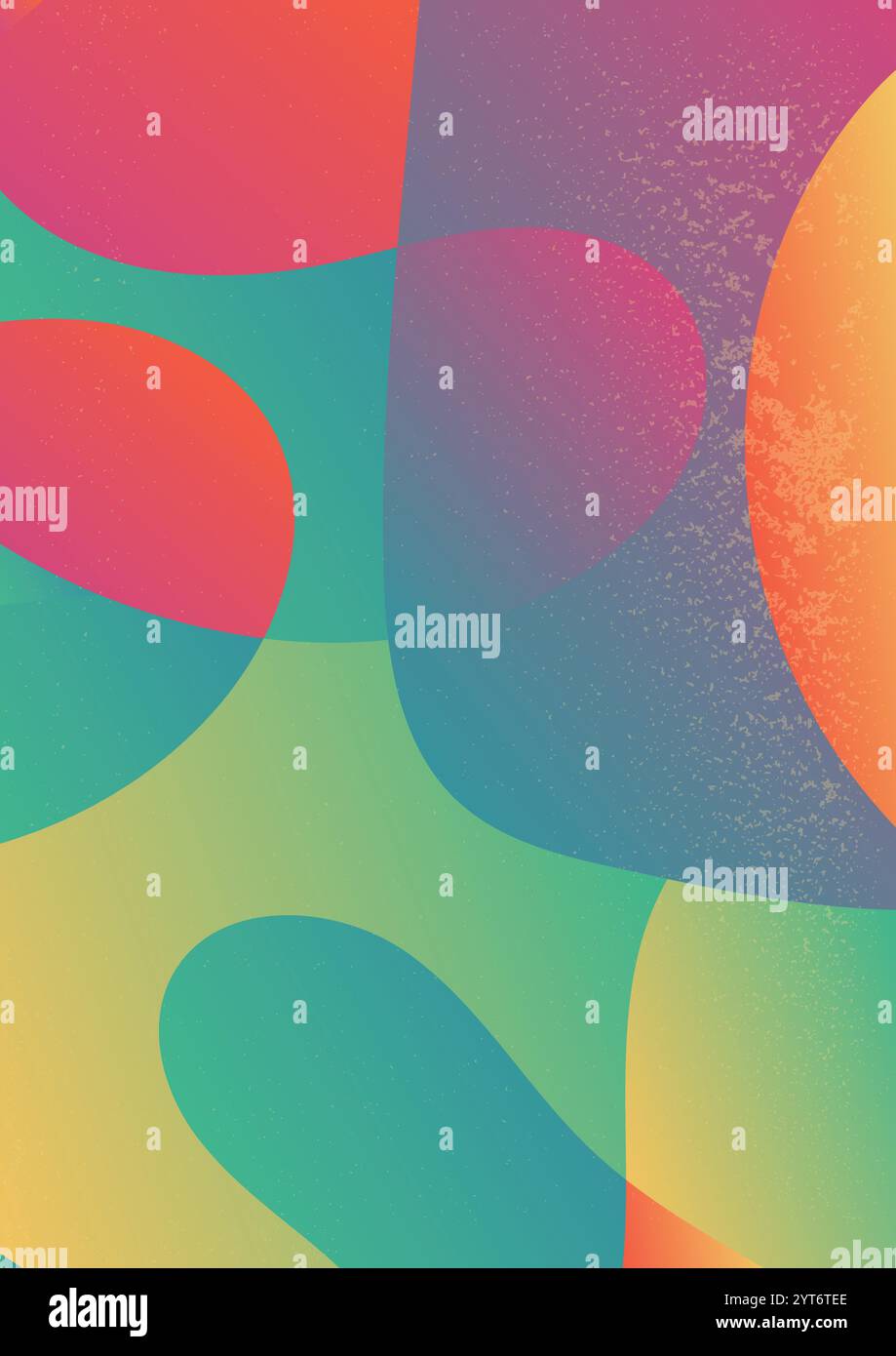 Sfumatura retro calda e fredda con forme curvilinee. Sfondo gradiente astratto con flusso. La sottile trama granulosa aggiunge un effetto retrò e dinamico Illustrazione Vettoriale