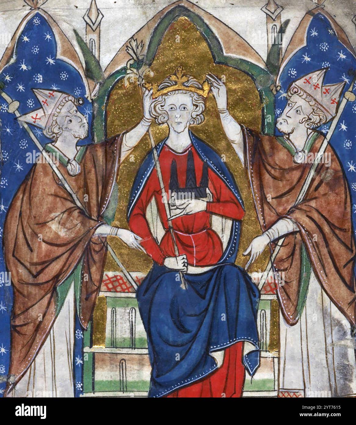 ENRICO III D'INGHILTERRA (1207-1272) alla sua incoronazione come mostrato nel manoscritto Cotton Vitellius Del XIII secolo Foto Stock