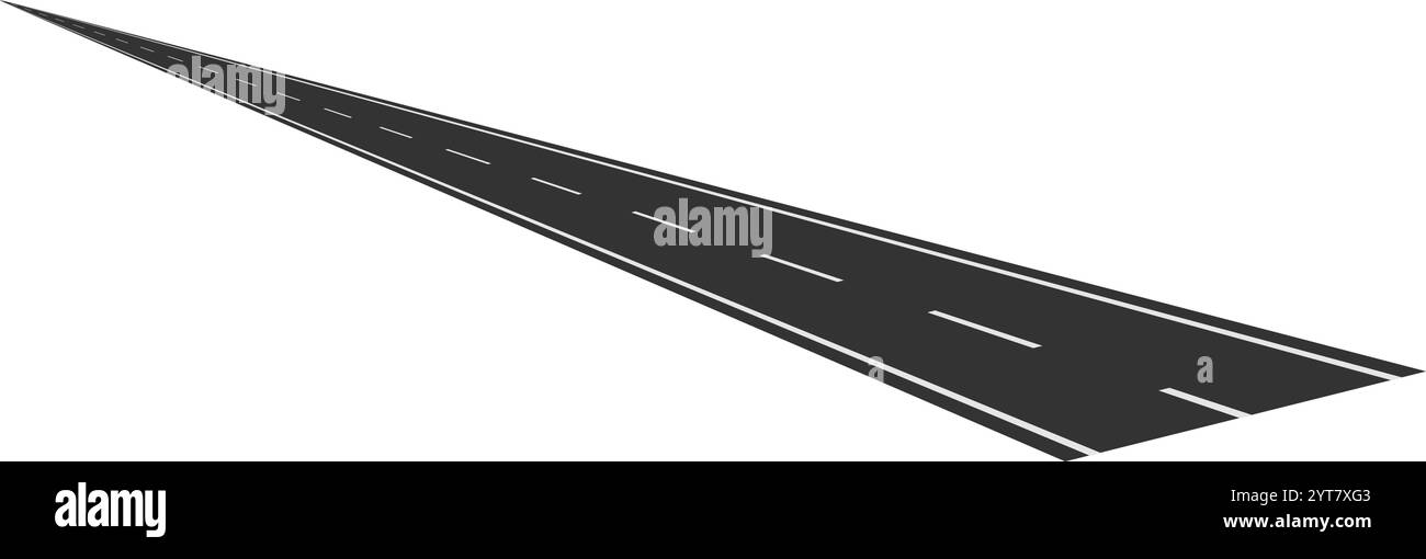 Autostrada lunga e rettilinea che si estende in lontananza su sfondo bianco, simboleggiando viaggio, viaggio, destinazione, successo, e un futuro promettente Illustrazione Vettoriale