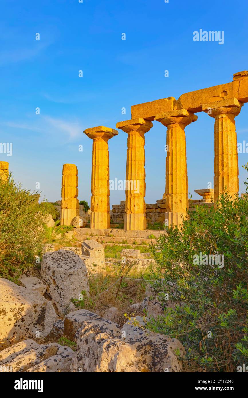 Tempio C, Parco Archeologico di Selinunte, Selinunte, Distretto di Trapani, Sicilia, Italia Foto Stock