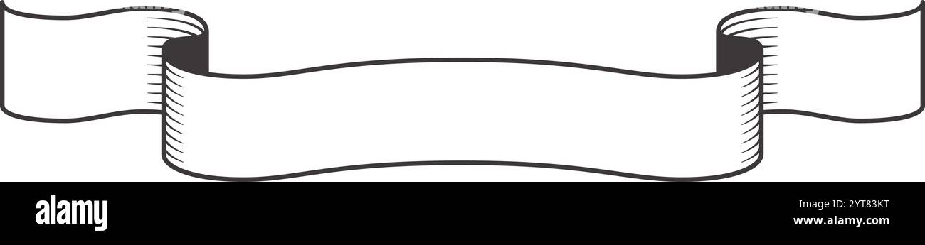 Striscione orizzontale vintage a nastro che ondeggia con grazia al vento, con bordi elegantemente arricciati, perfetto per valorizzare titoli, loghi e vari tipi di contenuti Illustrazione Vettoriale