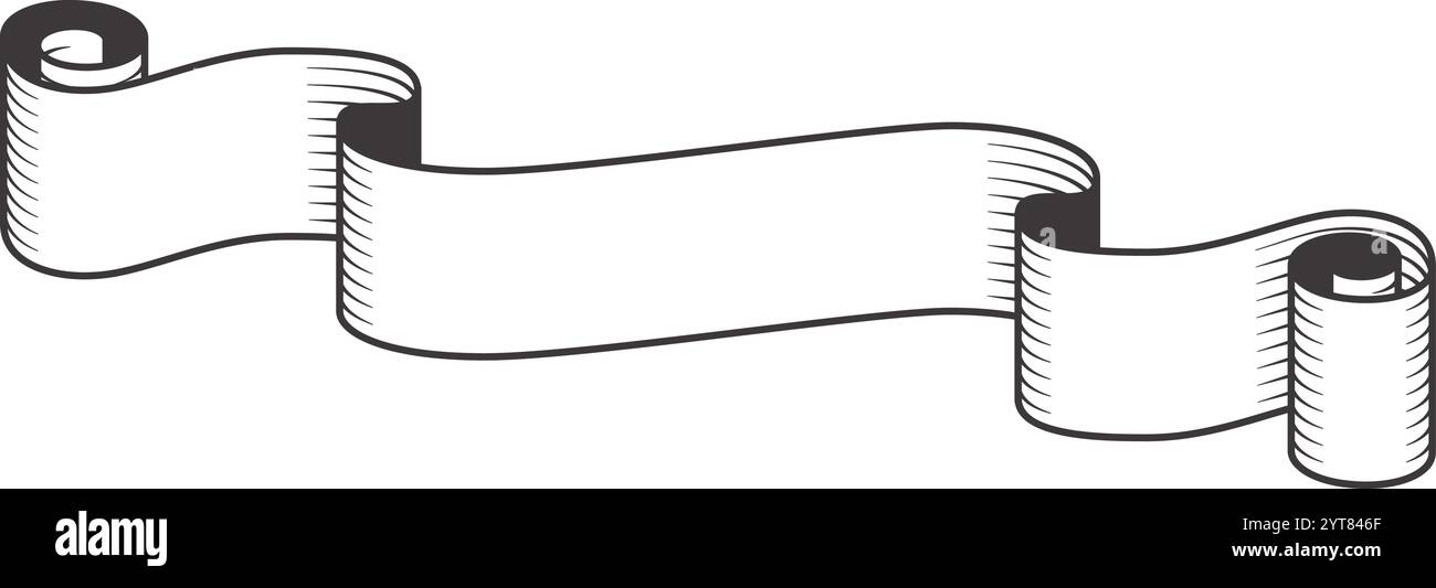 Il nastro per striscioni ondulato rappresenta un elemento di design classico spesso utilizzato per titoli, titoli o accenti decorativi, che trasmette un senso di eleganza Illustrazione Vettoriale