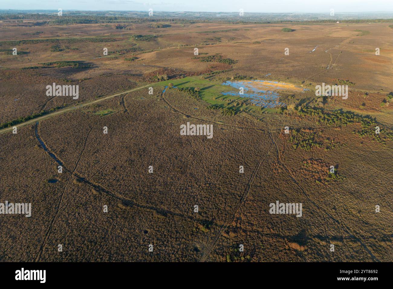 Vista aerea dei crateri della seconda guerra mondiale, Ashley Walk Bombing Range, Hampshire, Regno Unito. Foto Stock