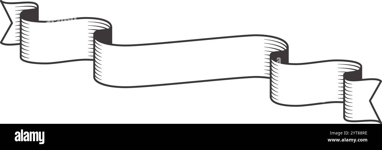 Il classico striscione a nastro vintage che sventola con grazia al vento, offre una tela ideale per incorporare titoli, testo o vari elementi di design Illustrazione Vettoriale