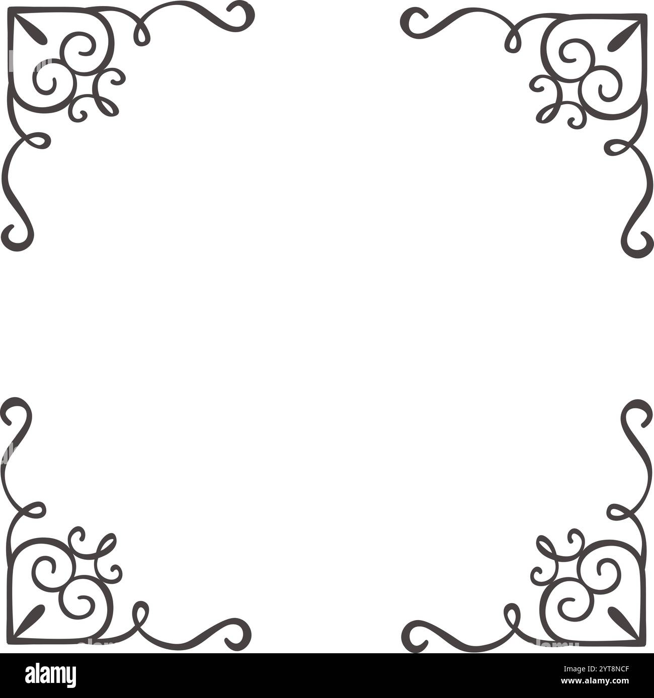 Quattro motivi decorativi coordinati creano un bordo elegante intorno a un'area quadrata vuota, offrendo una cornice classica e raffinata per testo o grafica Illustrazione Vettoriale
