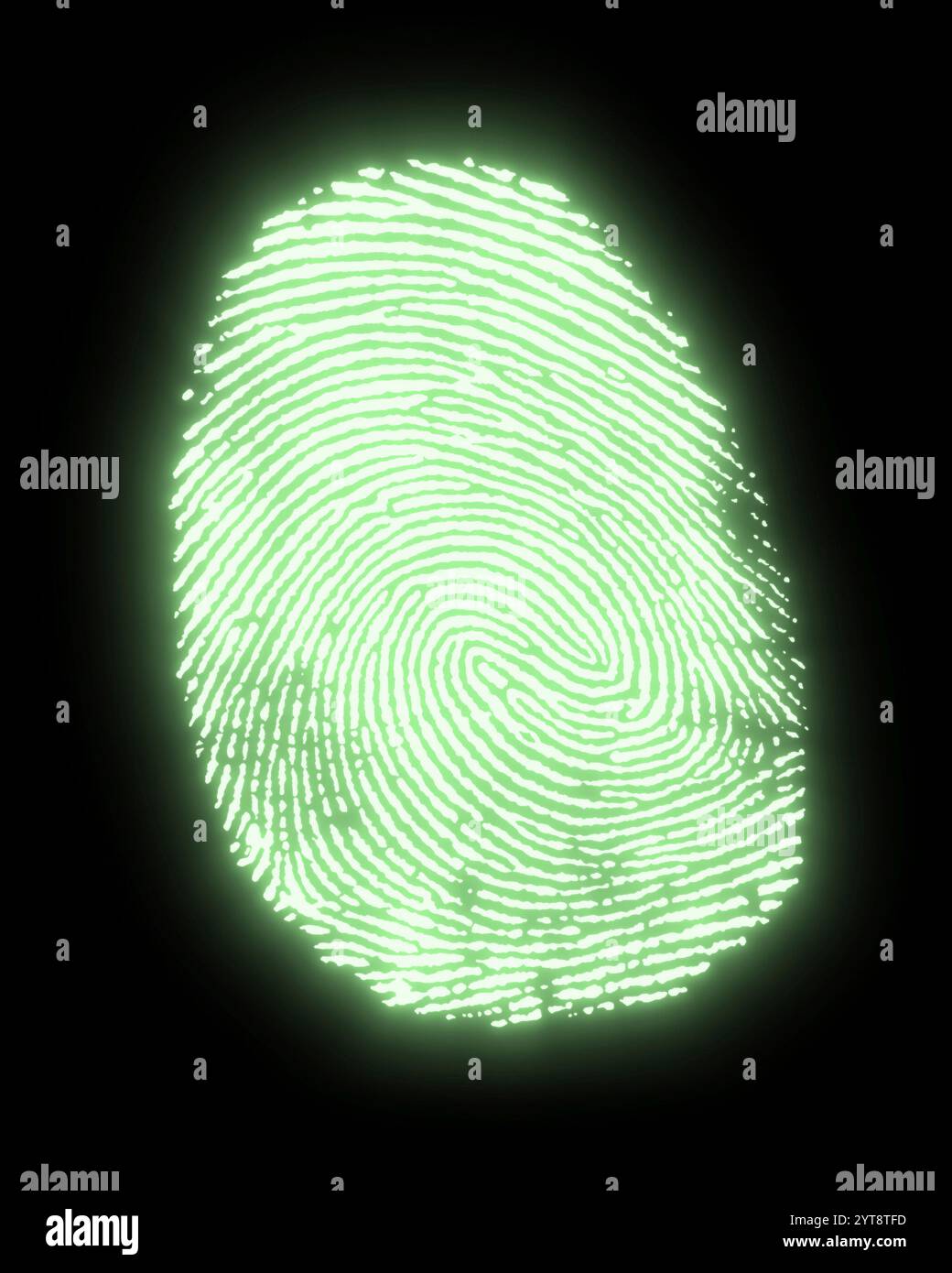 Un'impronta digitale verde brillante sul retro nero Foto Stock