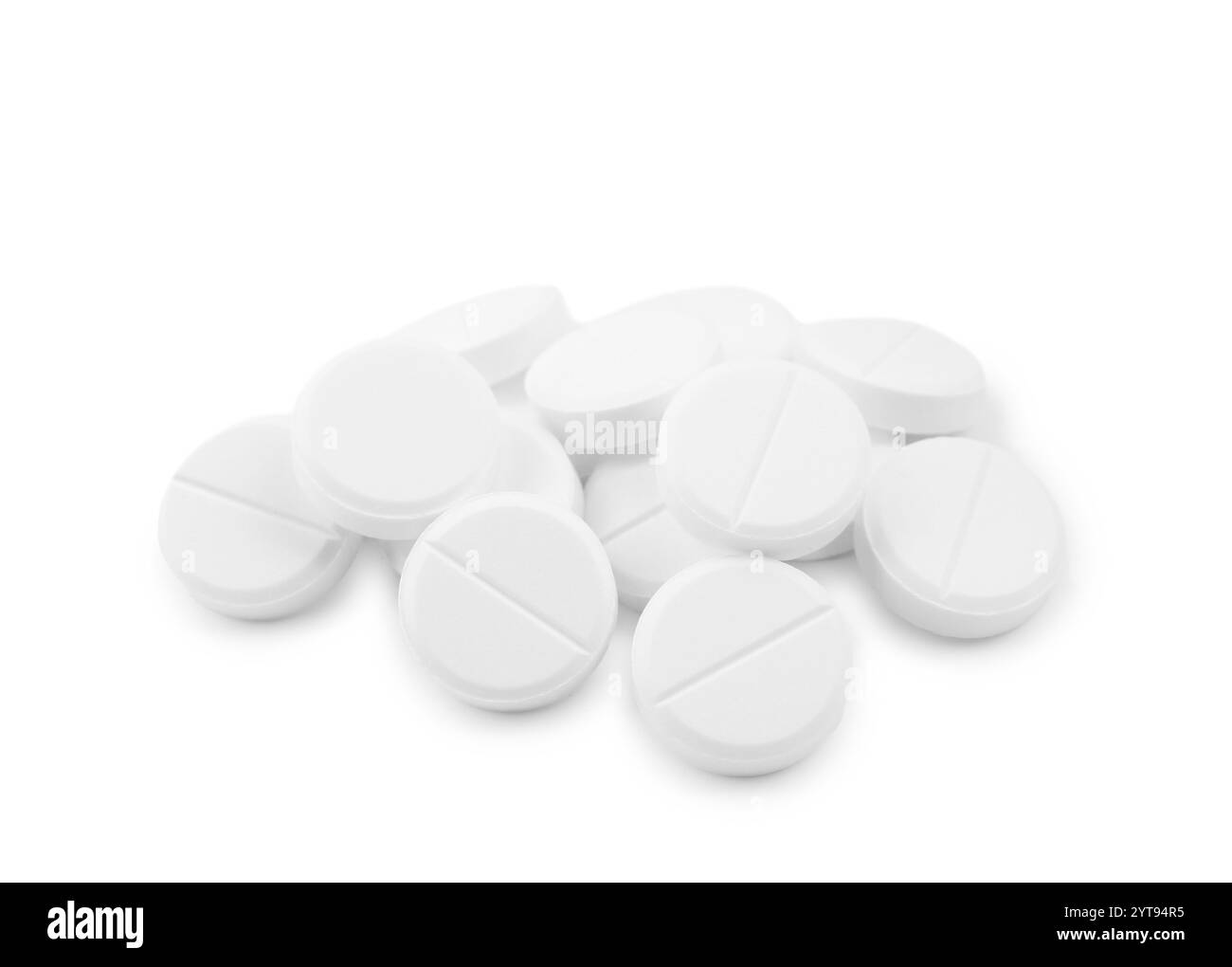 Pillole antibiotiche isolate su bianco. Trattamento medico Foto Stock