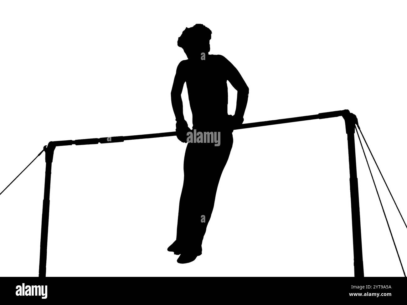 Ginnastica su un palo con una silhouette in bianco e nero Foto Stock