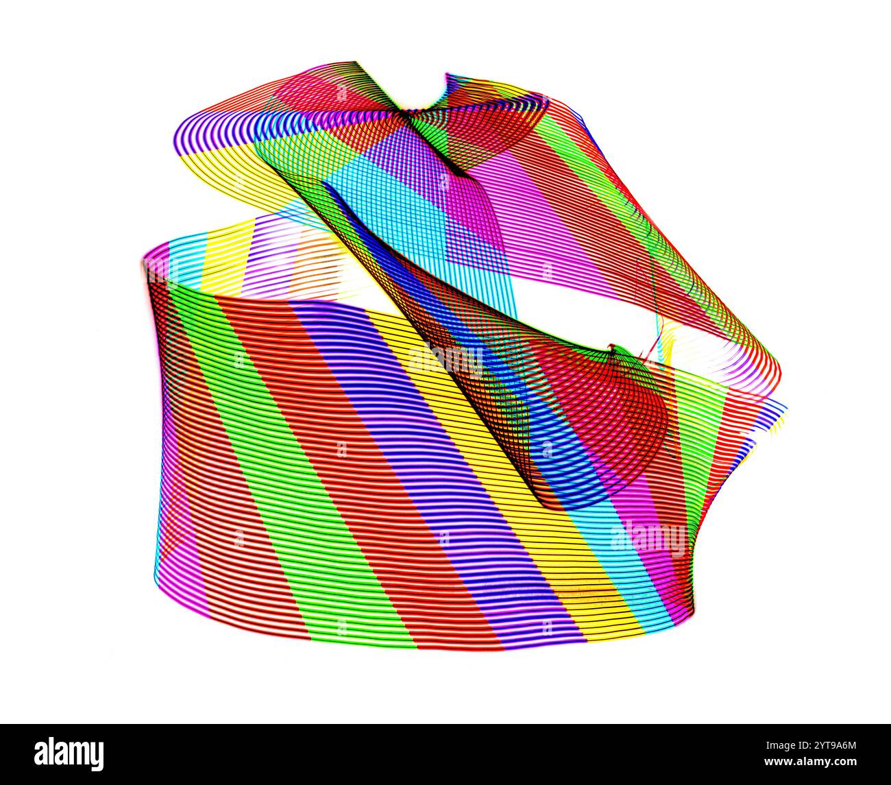 Struttura arrotondata astratta realizzata con pittura a luce colorata su sfondo bianco Foto Stock