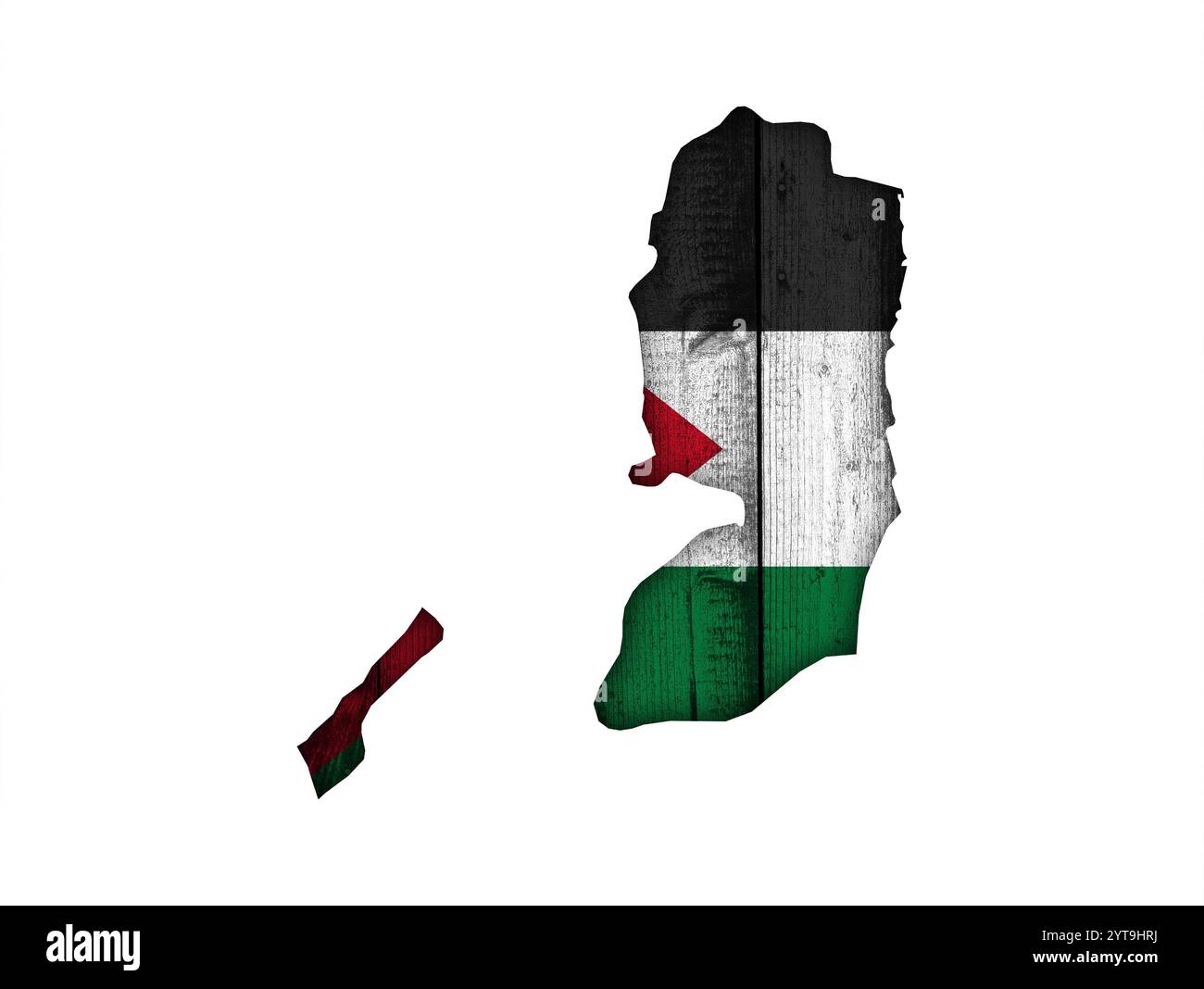 Mappa e bandiera della Palestina su legno stagionato Foto Stock