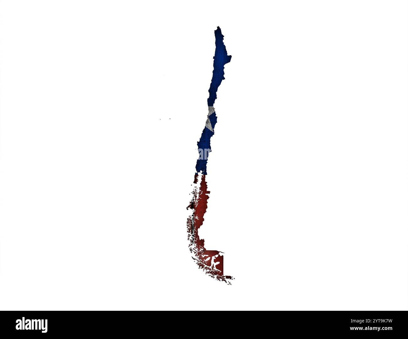 Mappa e Bandiera del Cile su legno stagionato Foto Stock