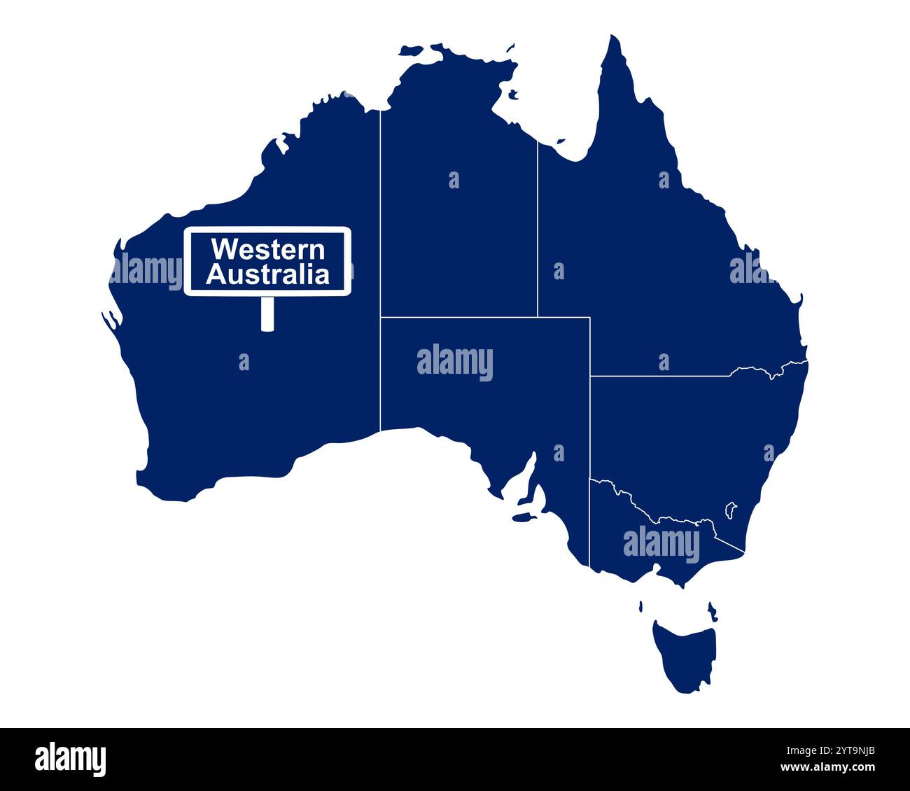 Australia Occidentale con mappa e cartello stradale per l'Australia Foto Stock