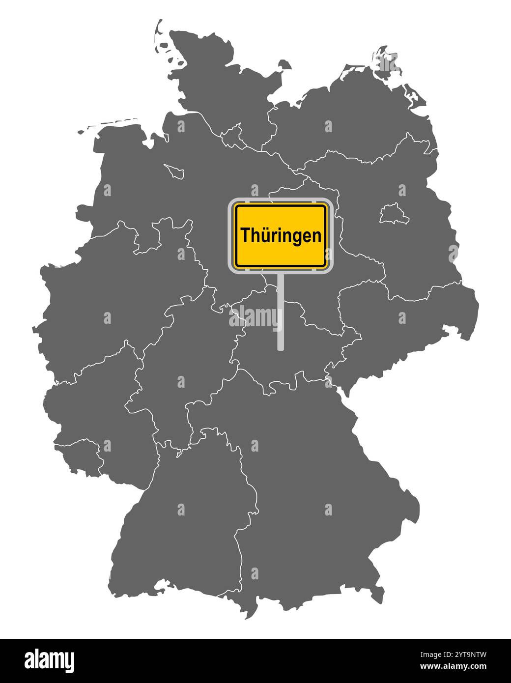 Mappa della Germania con il nome della Turingia Foto Stock