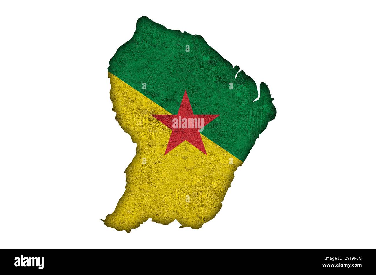 Mappa e bandiera della Guyana Francese su cemento intemperie Foto Stock