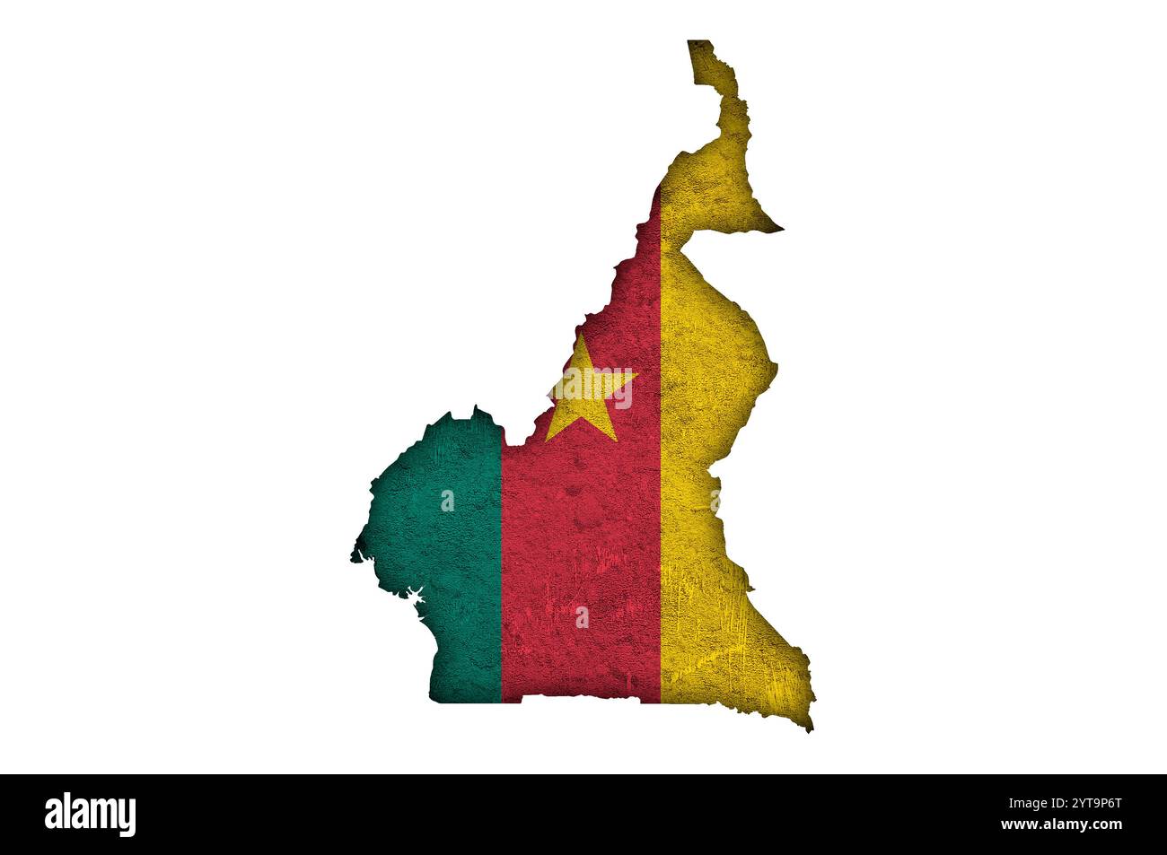 Mappa e bandiera del Camerun su cemento intemperie Foto Stock