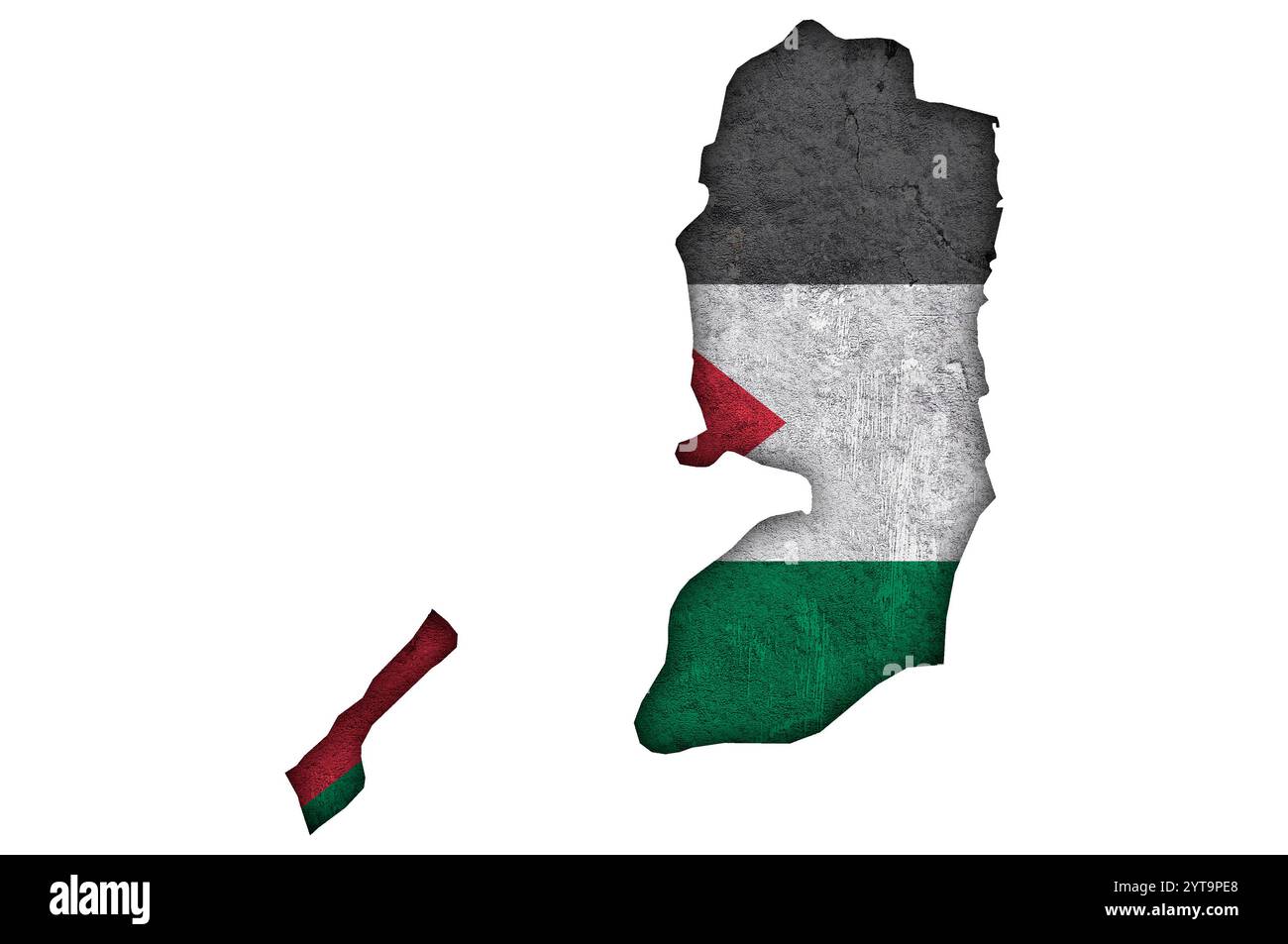 Mappa e bandiera della Palestina sul cemento intemperie Foto Stock