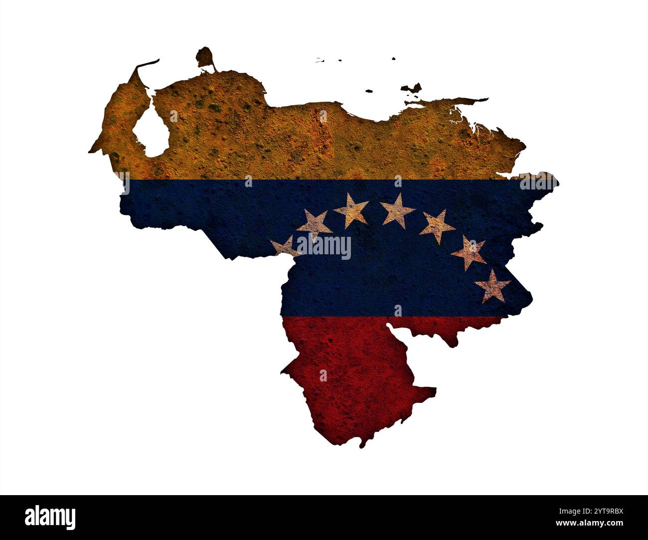 Mappa e bandiera del Venezuela sul metallo arrugginito Foto Stock