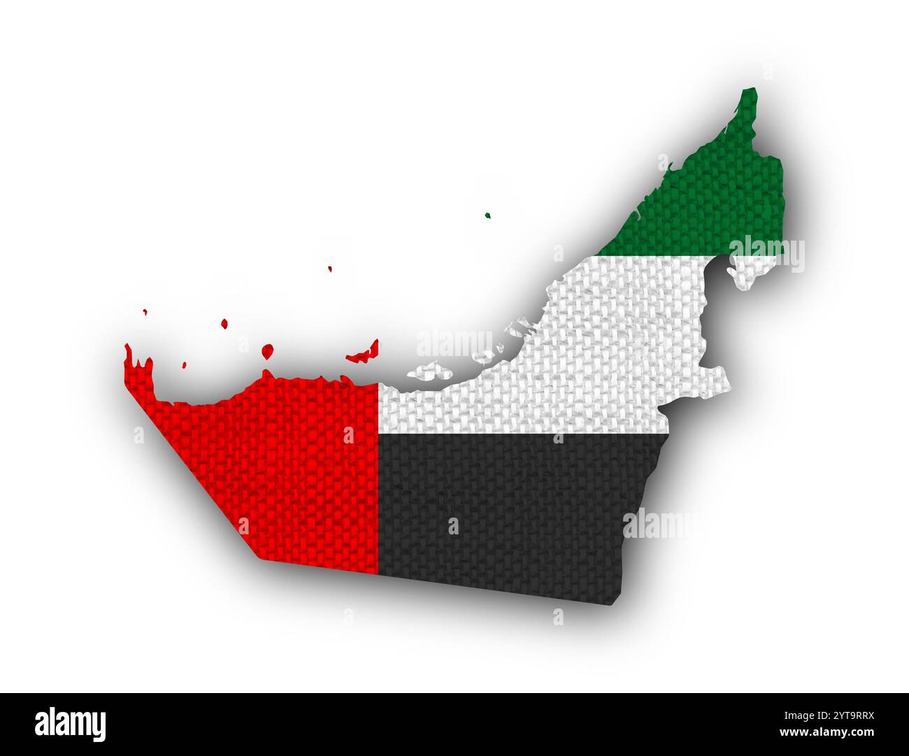 Mappa e bandiera degli Emirati Arabi Uniti su vecchie lenzuola Foto Stock