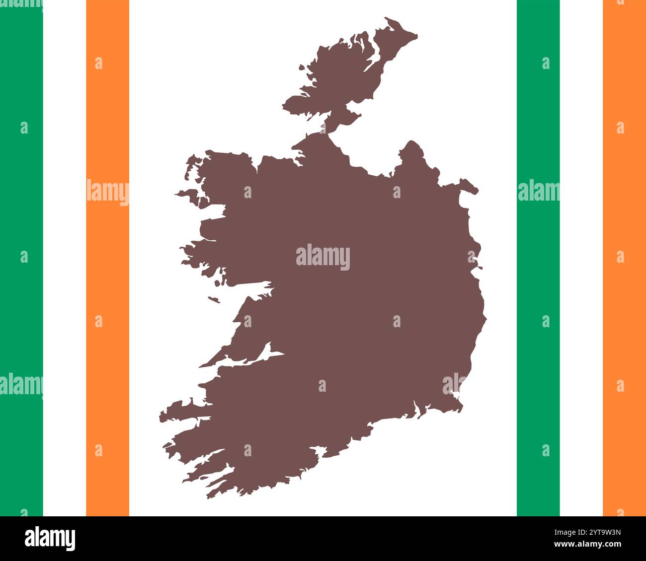 Mappa di Irlanda sullo sfondo con bandiera Foto Stock
