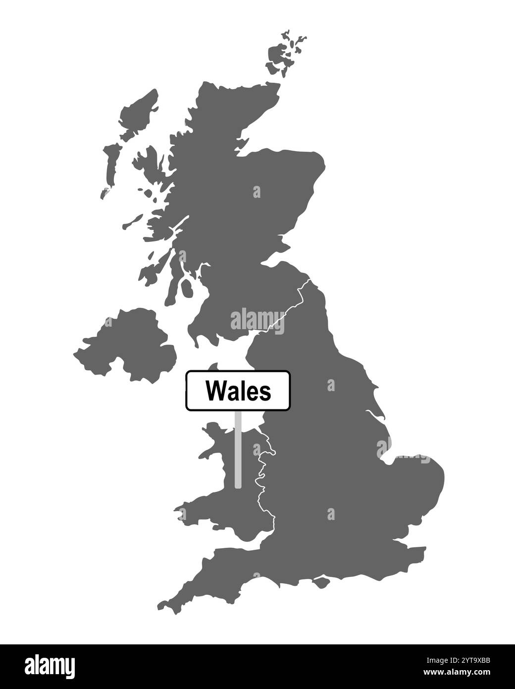 Mappa della Gran Bretagna con il nome del Galles Foto Stock