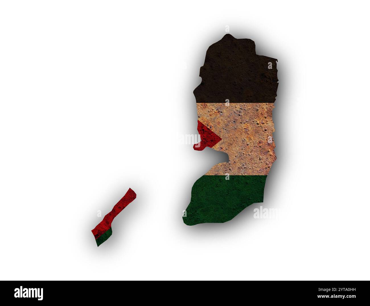 Mappa e bandiera della Palestina sul metallo arrugginito Foto Stock