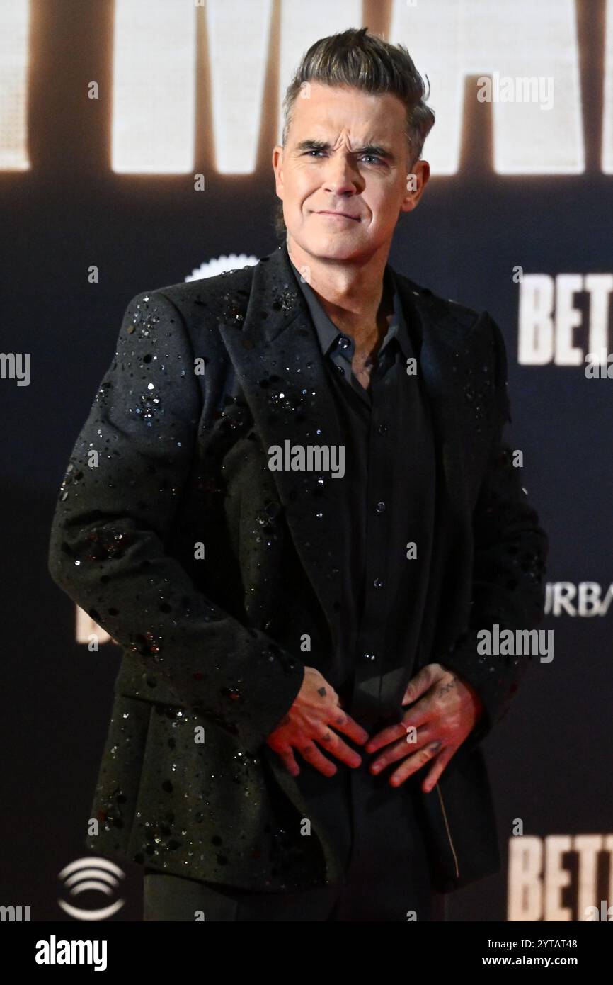 Roma, Italia. 6 dicembre 2024. Robbie Williams partecipa alla prima di ''Better Man'' all'Auditorium Parco della musica di Roma, il 6 dicembre 2024. (Foto di Domenico Cippitelli/NurPhoto) credito: NurPhoto SRL/Alamy Live News Foto Stock