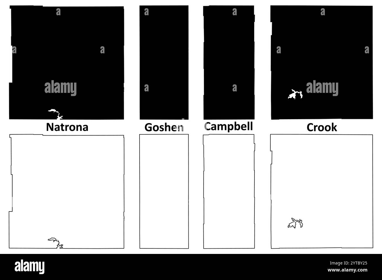 Natrona, Goshen, Campbell e Crook County, Stato del Wyoming (contea degli Stati Uniti, Stati Uniti d'America, Stati Uniti) illustrazione vettoriale della mappa, mappa di schizzo dello scarabocchio Illustrazione Vettoriale