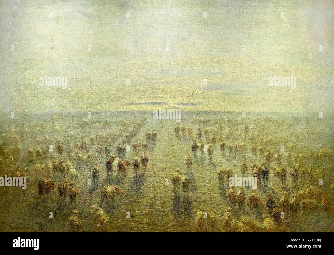 Il gregge - olio su tela - Filippo Carcano - 1906 - Milano, gallerie d'Italia, Collezione Fondazione Cariplo Foto Stock