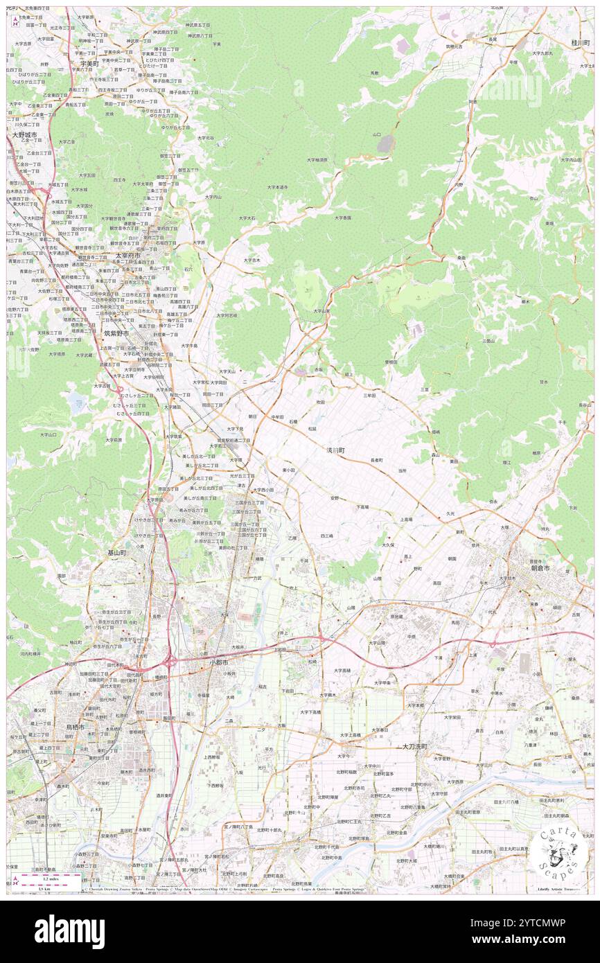 Chikuzen-machi, Asakura-gun, JP, Giappone, Fukuoka, N 33 27' 24''', N 130 34' 59'', MAP, Cartascapes Map pubblicata nel 2024. Esplora Cartascapes, una mappa che rivela i diversi paesaggi, culture ed ecosistemi della Terra. Viaggia attraverso il tempo e lo spazio, scoprendo l'interconnessione del passato, del presente e del futuro del nostro pianeta. Foto Stock