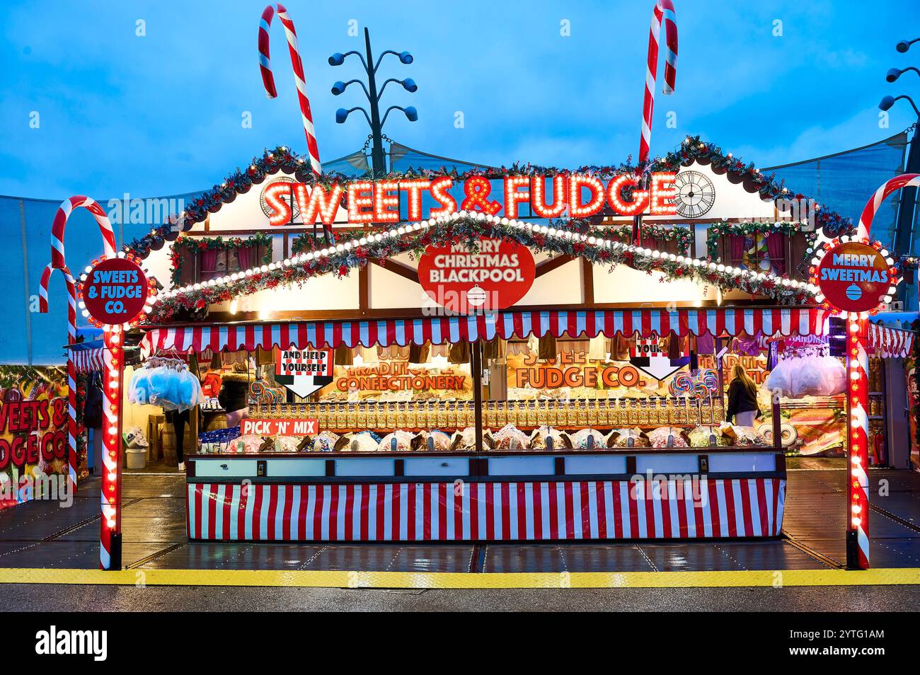 Caramelle e caramelle al festival natalizio di Blackpool Foto Stock