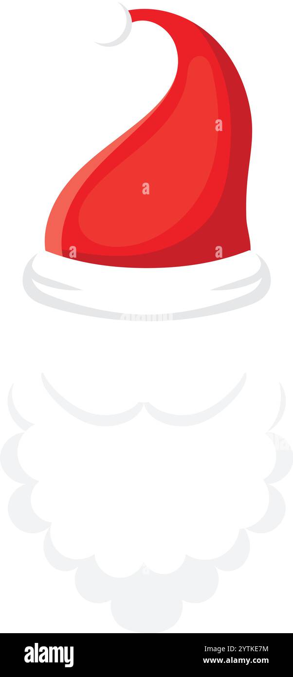 Illustrazione a cartoni animati con l'iconico cappello rosso di babbo natale con finiture bianche e una soffice barba bianca, che evoca lo spirito delle festività natalizie e. Illustrazione Vettoriale