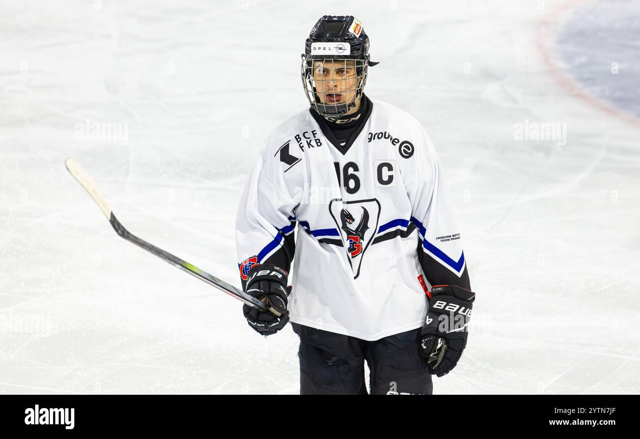 Kloten, Svizzera, 17 novembre 2024: #16 Matteo Palmisano, difensore HC Fribourg-Gotteron Young Dragons, U20-Elit Team. (Foto di Andreas Haas/dieBildma Foto Stock