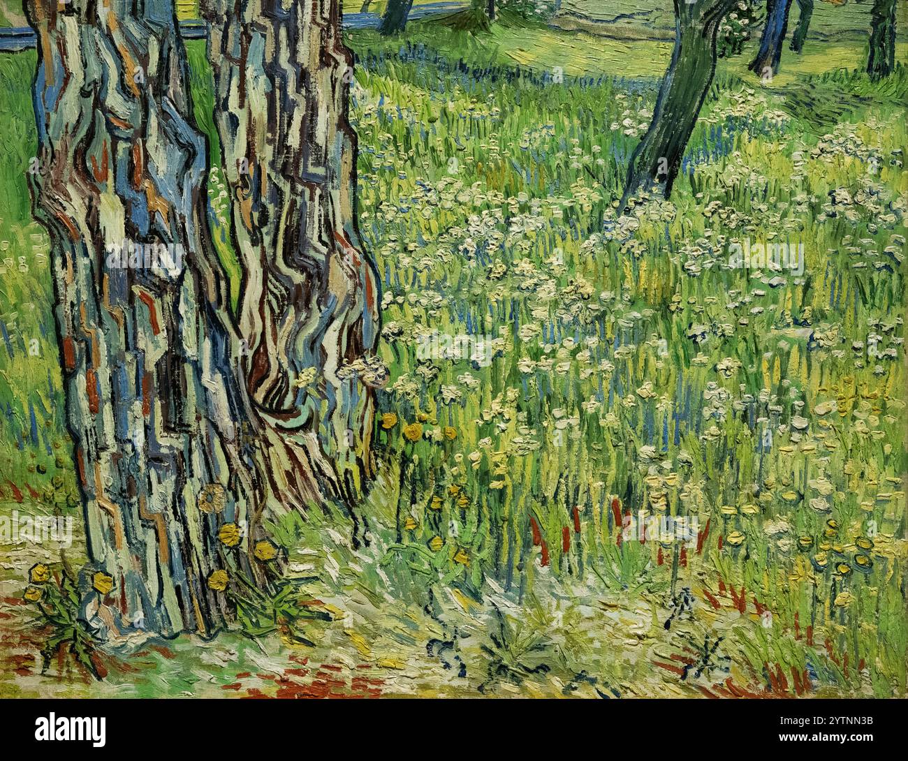 Van Gogh tronchi d'albero nell'erba 1890, olio su tela. Pittura di Vincent Van Gogh, alberi e paesaggi erbosi; pittura post-impressionista del XIX secolo Foto Stock