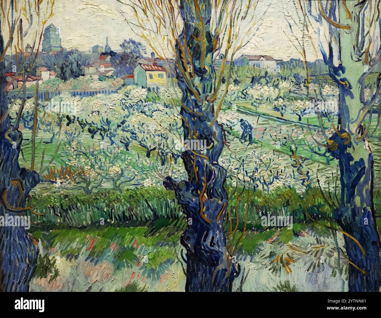 Van Gogh veduta di Arles -1889, pittura di Vincent Van Gogh; pittura di paesaggio post impressionista, arte del XIX secolo. Foto Stock