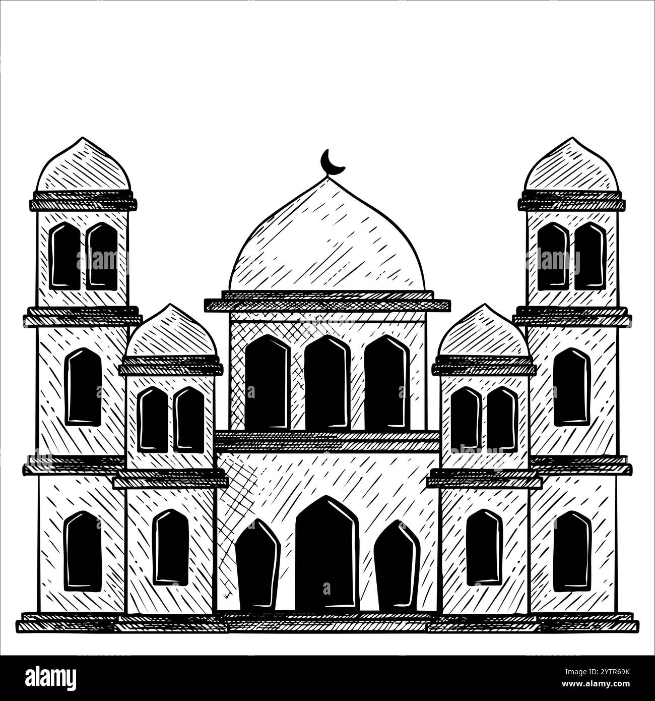 disegno a mano della moschea, edificio della moschea Illustrazione Vettoriale