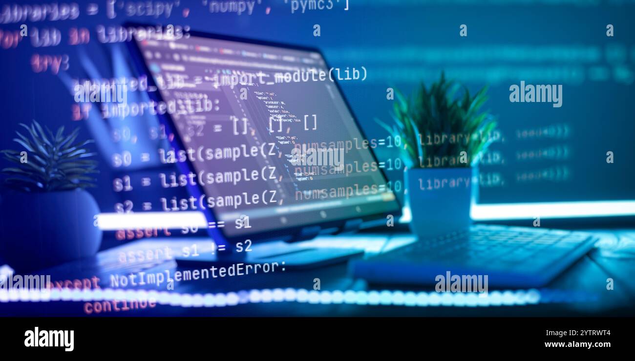 Sviluppo del concetto di programmazione e codifica nel settore della tecnologia digitale Foto Stock