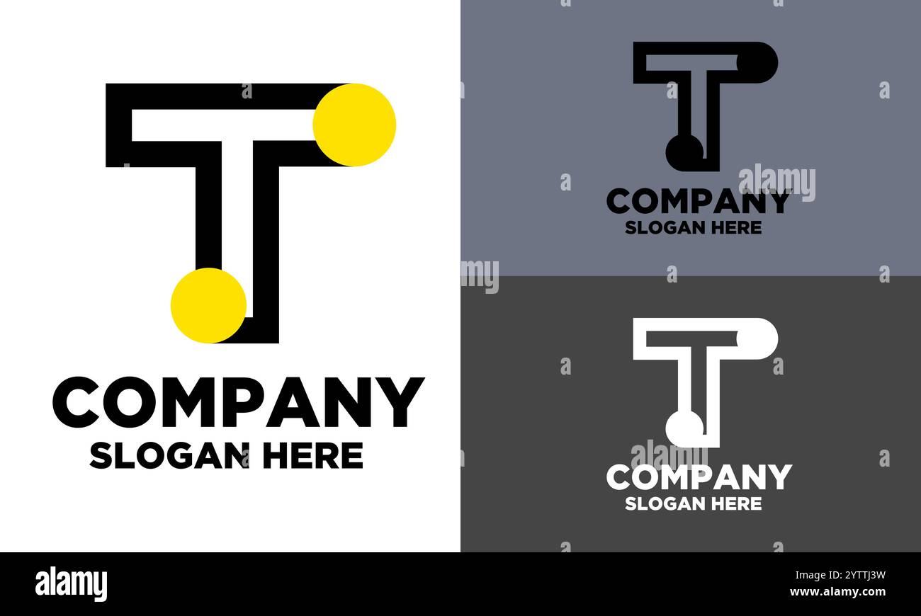 Design del modello con logo lettera T piatta in diversi tipi. Illustrazione Vettoriale