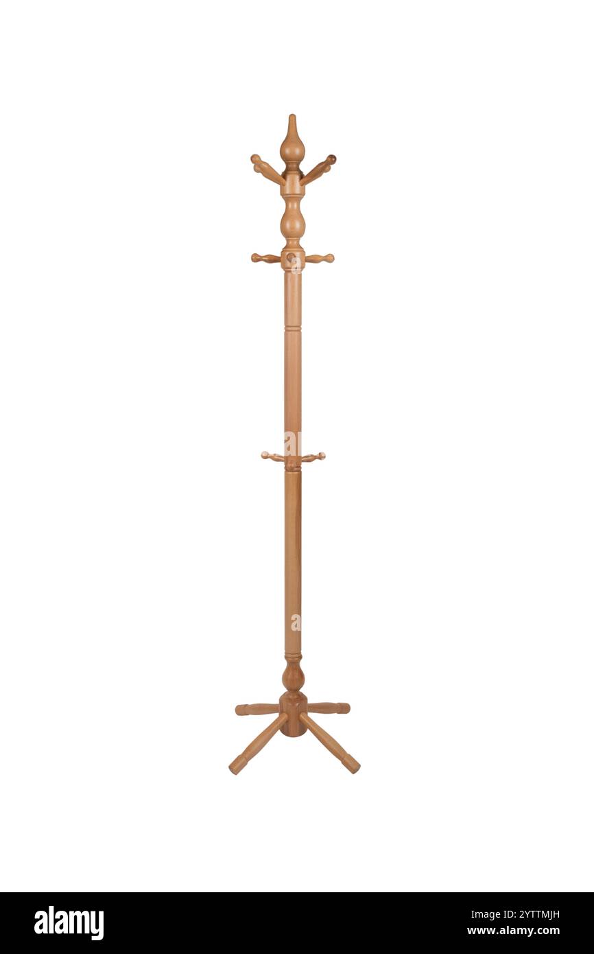 Portapacchi tradizionale in legno con più ganci, appendiabiti in stile vintage per la casa, l'ufficio e l'ingresso, fratello Foto Stock