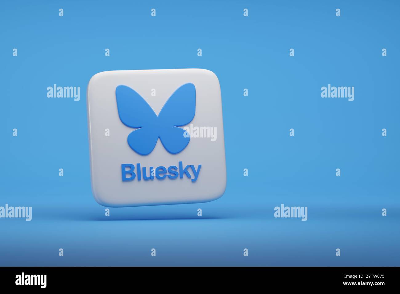 Buenos Aires, Argentina - 18 novembre 2024: Logo Bluesky con testo in tre dimensioni con spazio copia. illustrazione 3d. Foto Stock