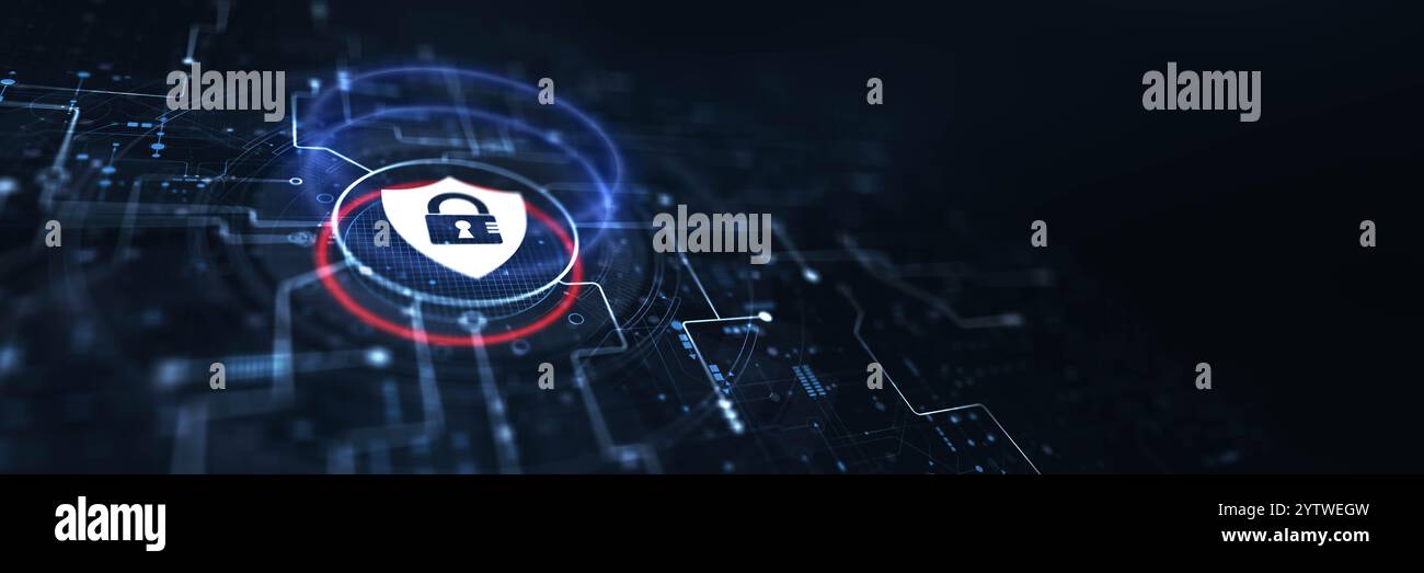 Concetto di sicurezza informatica: Protezione delle informazioni e dei sistemi dalle minacce digitali. Foto Stock