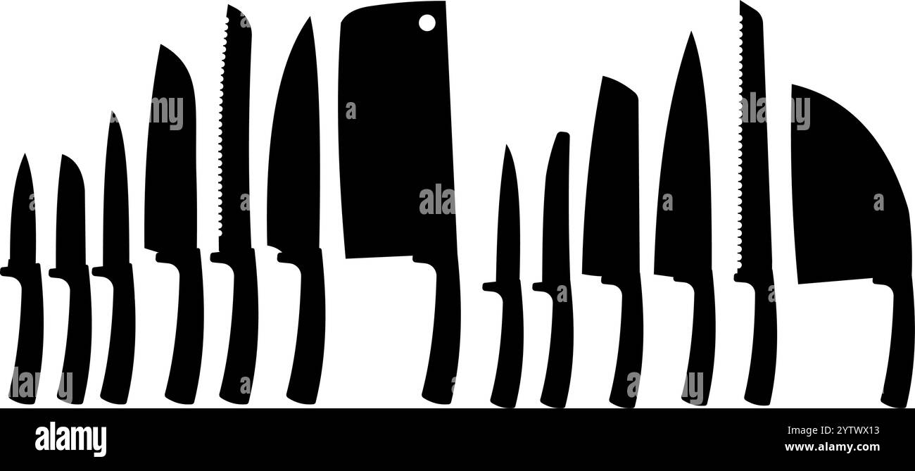Set di coltelli da cucina sagome Illustrazione Vettoriale