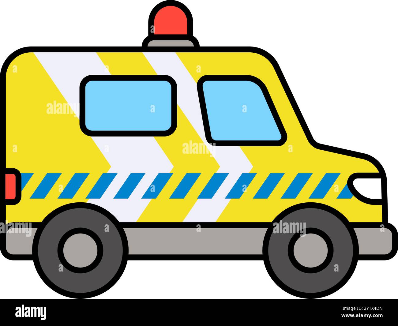 Icona della linea furgone ambulanza in semplice stile cartoni animati. Versione cilena SAMU. Illustrazione grafica clip vettoriale. Illustrazione Vettoriale