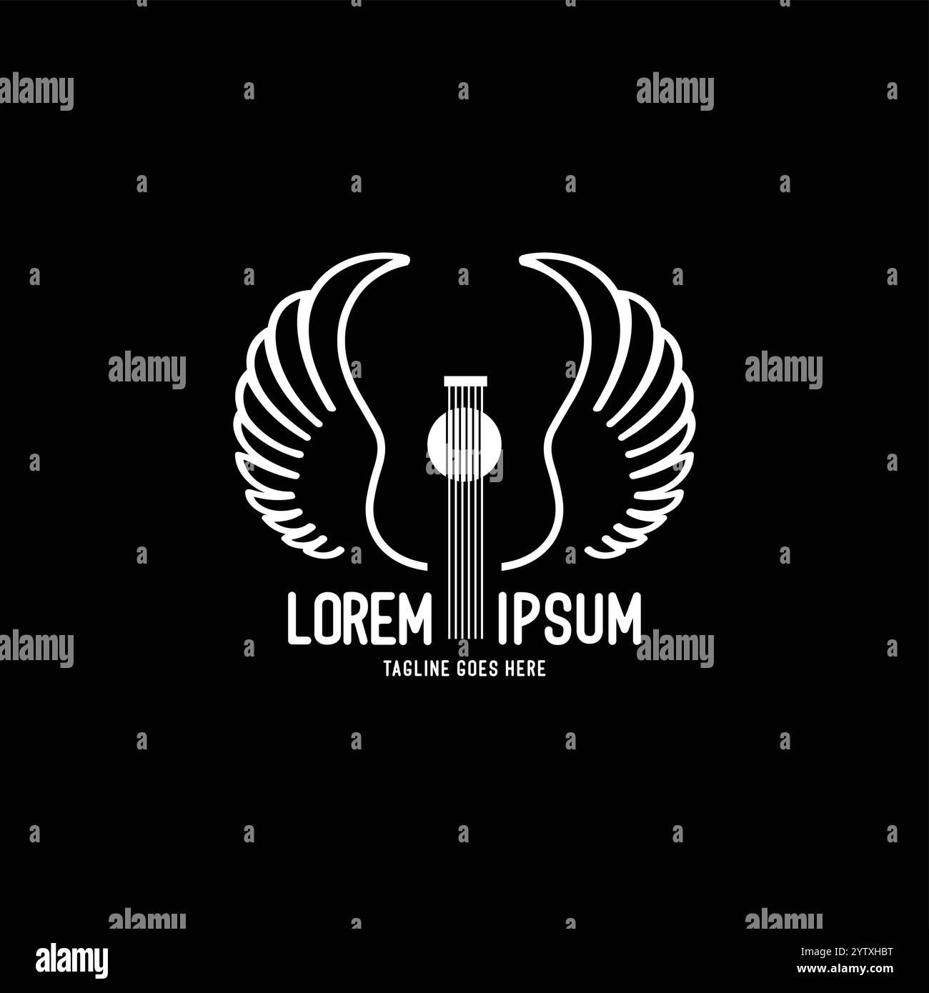 Ali di ali di chitarra vintage retrò per musica Band Concert Festival Logo Design Vector Illustrazione Vettoriale