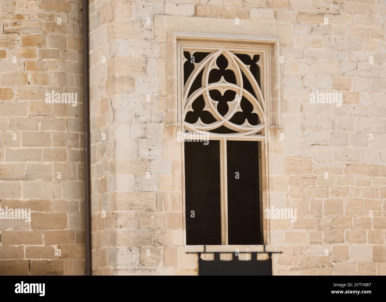 Eleganza gotica: Intricati design delle finestre presso il Palazzo reale di Olite (Navarra, Spagna) Foto Stock