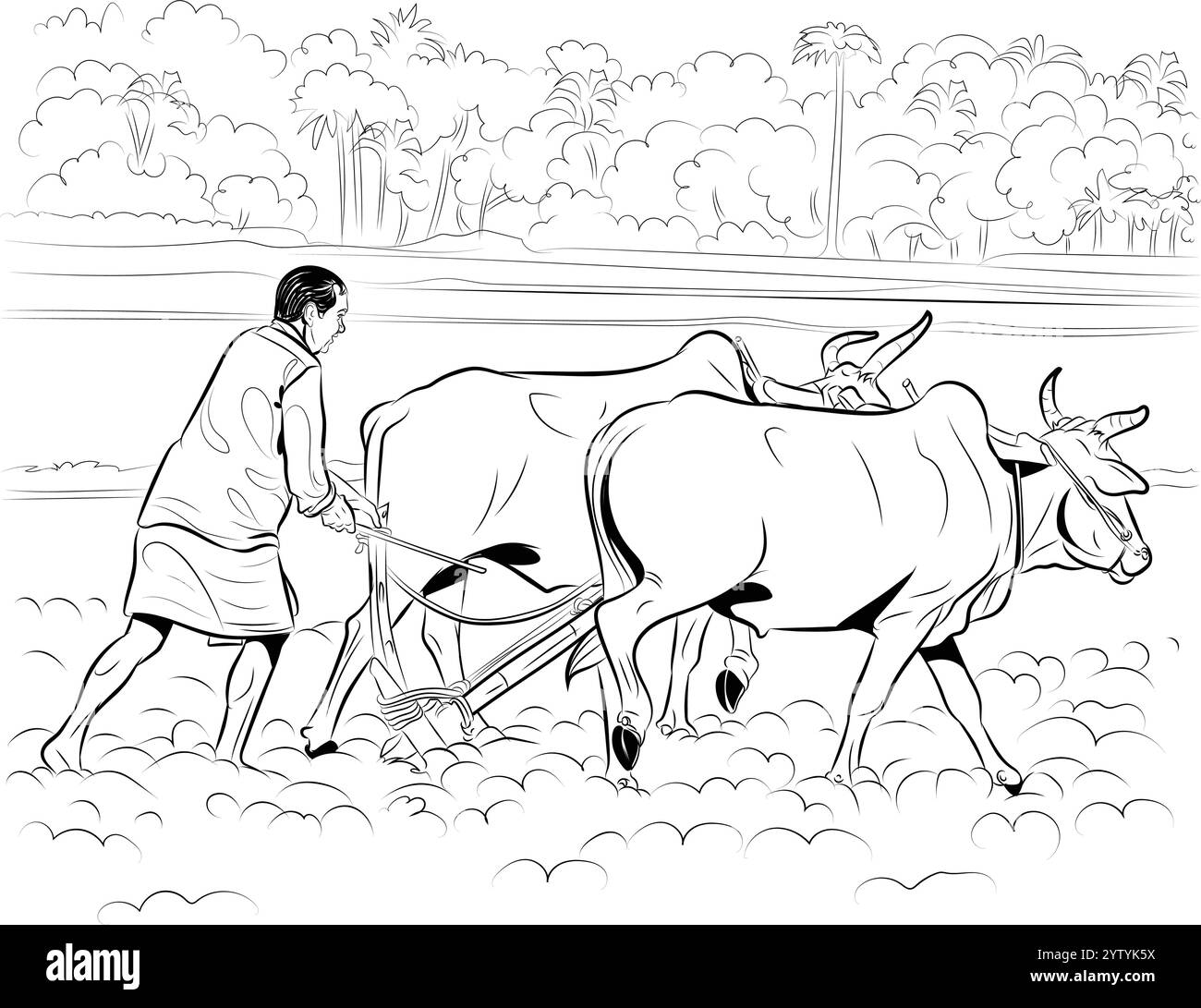 Un agricoltore è impegnato nell'agricoltura Illustrazione Vettoriale