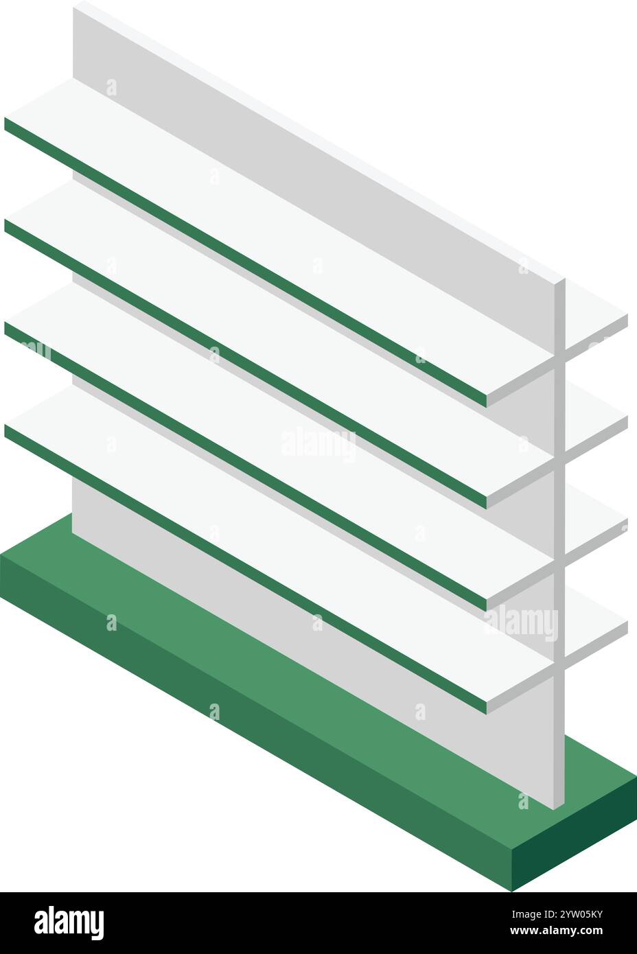 Vista isometrica di uno scaffale vuoto del supermercato con rivestimento verde, pronto per essere rifornito con vari prodotti, che offre un'esposizione organizzata per i clienti in un ambiente di vendita al dettaglio Illustrazione Vettoriale Vista isometrica di uno scaffale vuoto del supermercato con rivestimento verde, pronto per essere rifornito con vari prodotti, che offre un'esposizione organizzata per i clienti in un ambiente di vendita al dettaglio Illustrazione Vettoriale